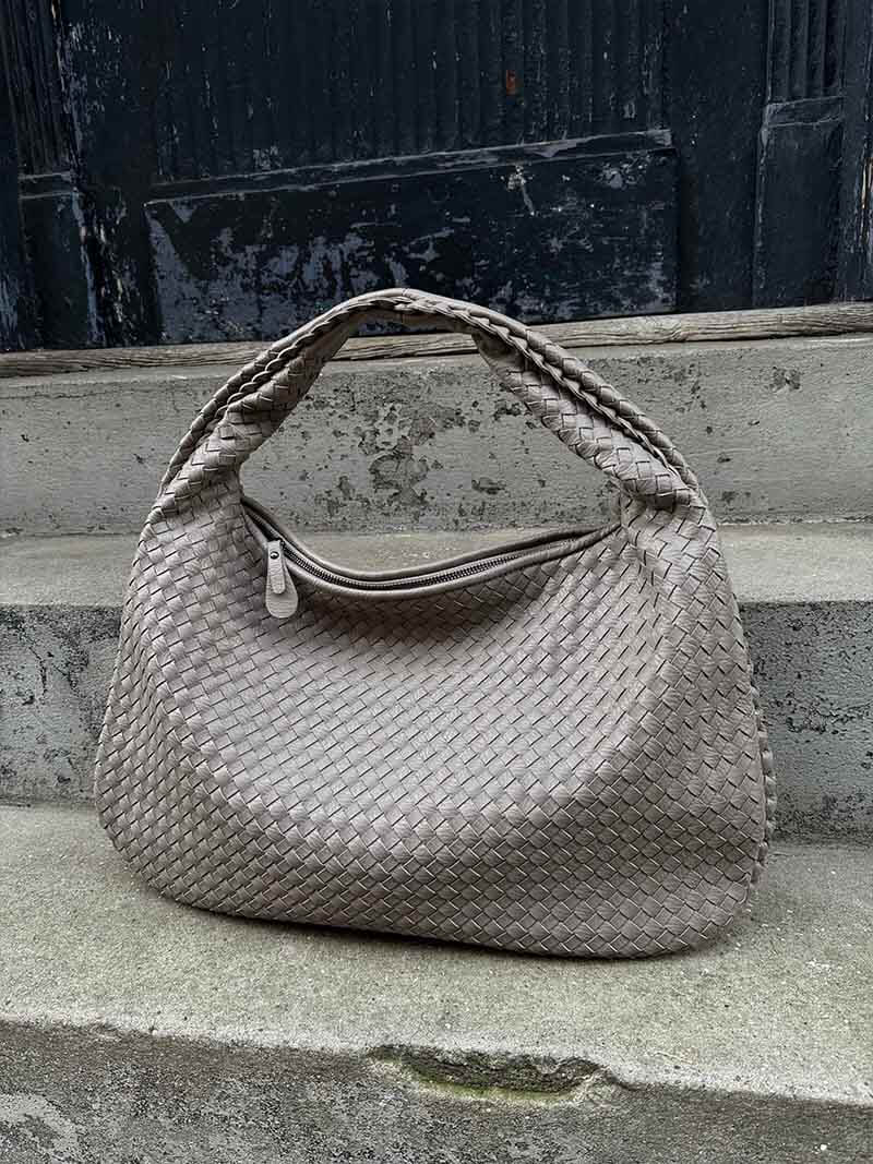 Soft Woven Shoulder Bag – Minimalist Hobo Design in Vegan Leather - in Dark Brown | Arvea Bags