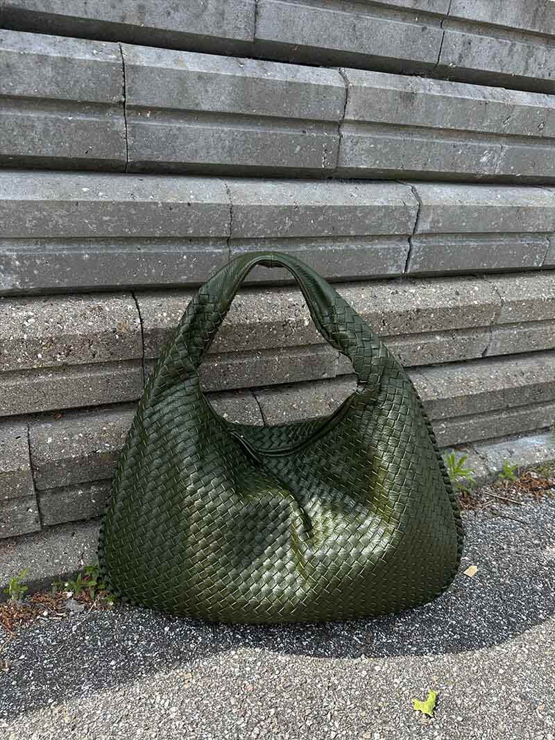 Soft Woven Shoulder Bag – Minimalist Hobo Design in Vegan Leather - in Dark Brown | Arvea Bags