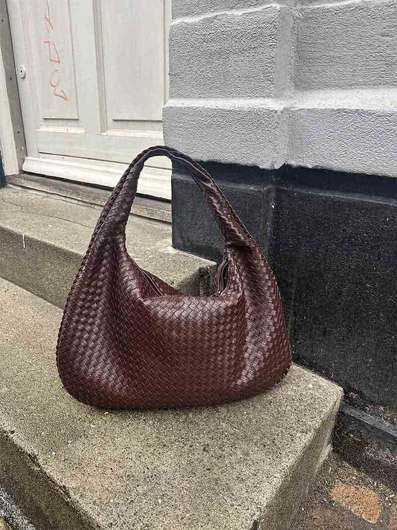 Soft Woven Shoulder Bag – Minimalist Hobo Design in Vegan Leather - in Dark Brown | Arvea Bags