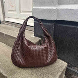 Soft Woven Shoulder Bag – Minimalist Hobo Design in Vegan Leather - in Dark Brown | Arvea Bags