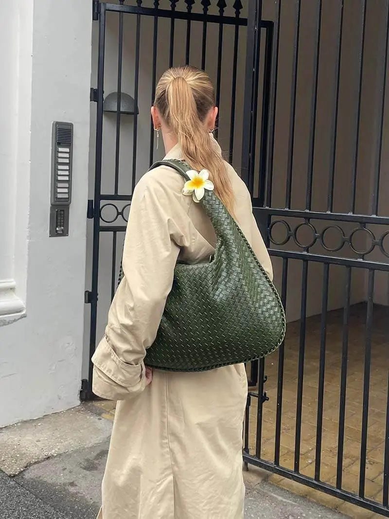 Soft Woven Shoulder Bag – Minimalist Hobo Design in Vegan Leather - in Dark Brown | Arvea Bags