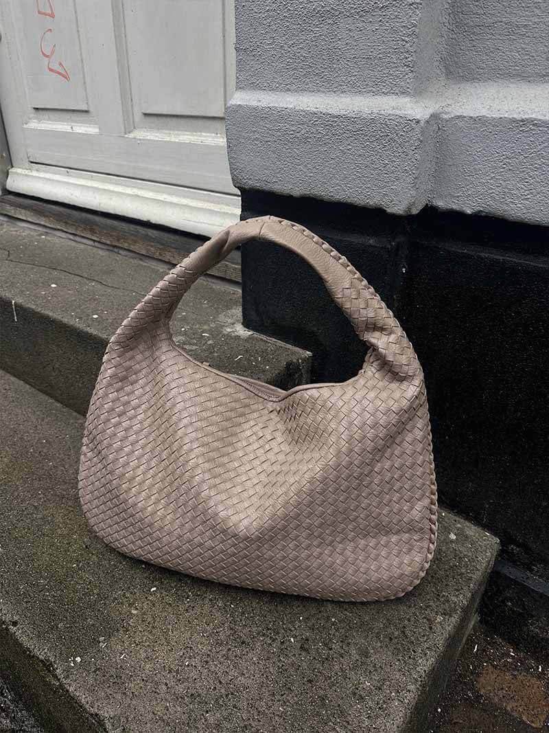 Soft Woven Shoulder Bag – Minimalist Hobo Design in Vegan Leather - in Dark Brown | Arvea Bags