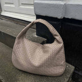 Soft Woven Shoulder Bag – Minimalist Hobo Design in Vegan Leather - in Dark Brown | Arvea Bags