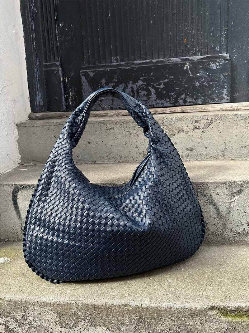 Soft Woven Shoulder Bag – Minimalist Hobo Design in Vegan Leather - in Dark Brown | Arvea Bags