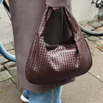 Soft Woven Shoulder Bag – Minimalist Hobo Design in Vegan Leather - in Dark Brown | Arvea Bags