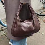 Soft Woven Shoulder Bag – Minimalist Hobo Design in Vegan Leather - in Dark Brown | Arvea Bags