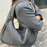 Soft Woven Shoulder Bag – Minimalist Hobo Design in Vegan Leather - in Dark Brown | Arvea Bags