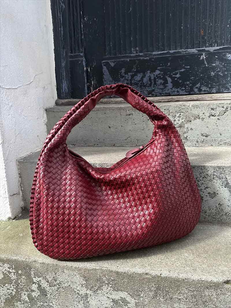 Soft Woven Shoulder Bag – Minimalist Hobo Design in Vegan Leather - in Dark Brown | Arvea Bags