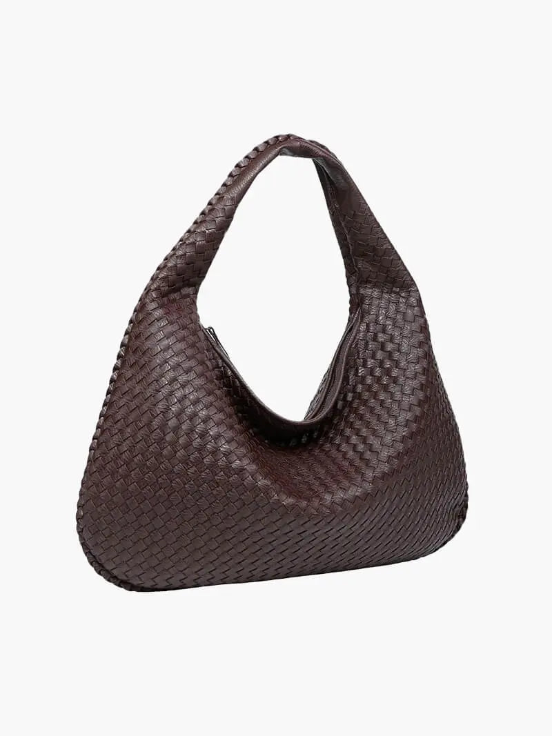 Soft Woven Shoulder Bag – Minimalist Hobo Design in Vegan Leather - in Dark Brown | Arvea Bags