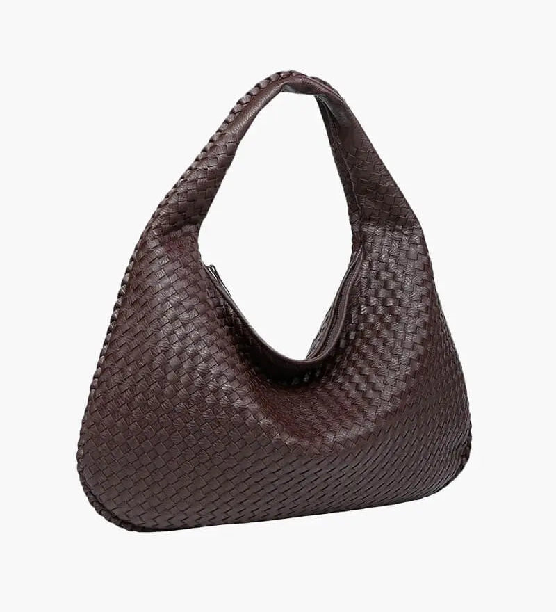 Soft Woven Shoulder Bag – Minimalist Hobo Design in Vegan Leather - in Dark Brown | Arvea Bags