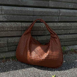 Soft Woven Shoulder Bag – Minimalist Hobo Design in Vegan Leather - in Dark Brown | Arvea Bags