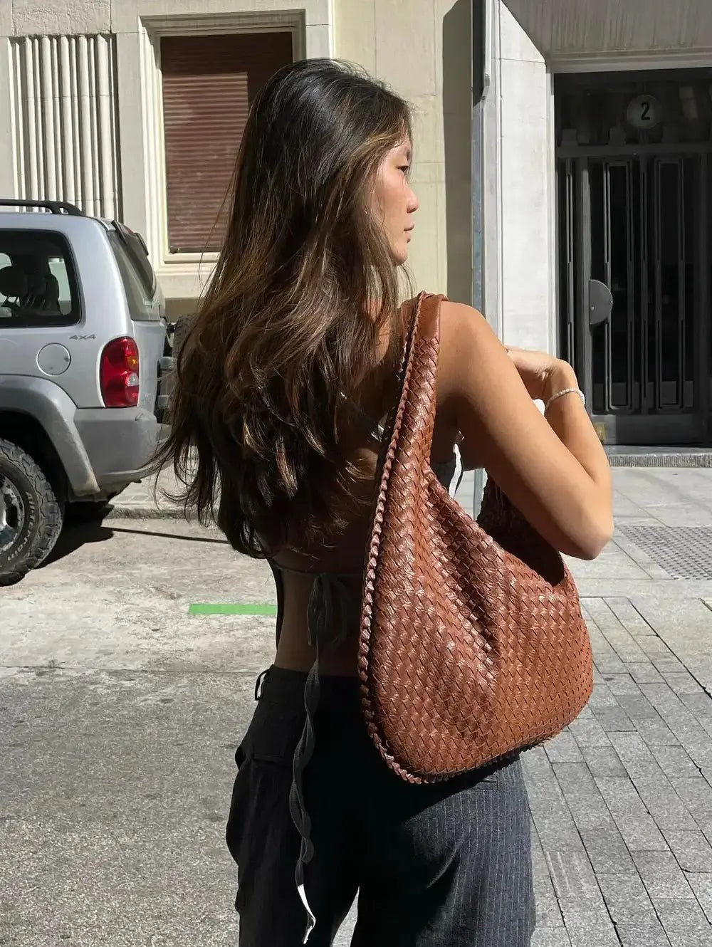 Soft Woven Shoulder Bag – Minimalist Hobo Design in Vegan Leather - in Dark Brown | Arvea Bags