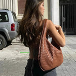 Soft Woven Shoulder Bag – Minimalist Hobo Design in Vegan Leather - in Dark Brown | Arvea Bags