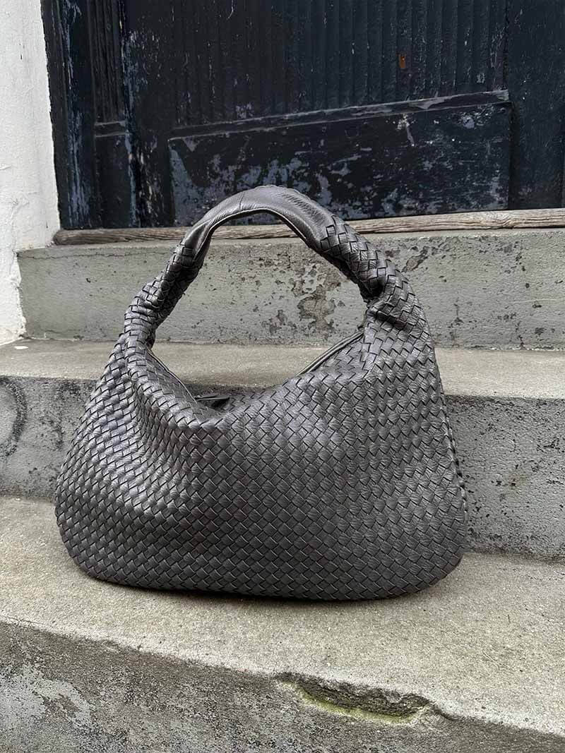 Soft Woven Shoulder Bag – Minimalist Hobo Design in Vegan Leather - in Dark Brown | Arvea Bags