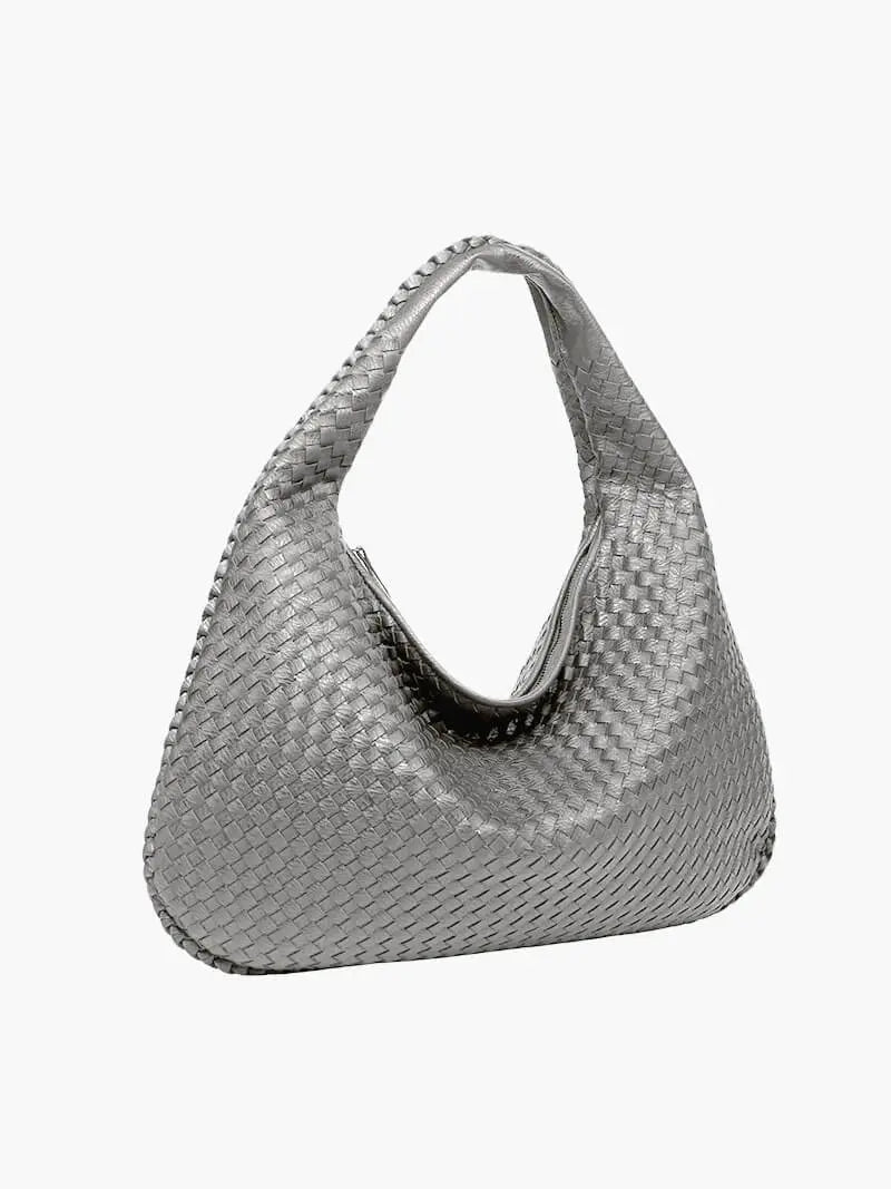 Soft Woven Shoulder Bag – Minimalist Hobo Design in Vegan Leather - in Light Grey | Arvea Bags