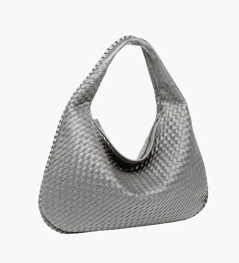 Soft Woven Shoulder Bag – Minimalist Hobo Design in Vegan Leather - in Light Grey | Arvea Bags