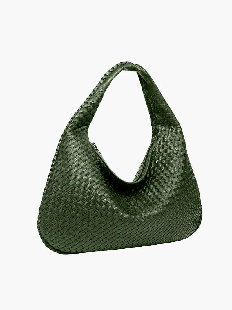 Soft Woven Shoulder Bag – Minimalist Hobo Design in Vegan Leather - in Military Green | Arvea Bags