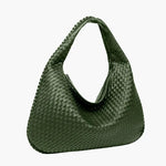 Soft Woven Shoulder Bag – Minimalist Hobo Design in Vegan Leather - in Military Green | Arvea Bags