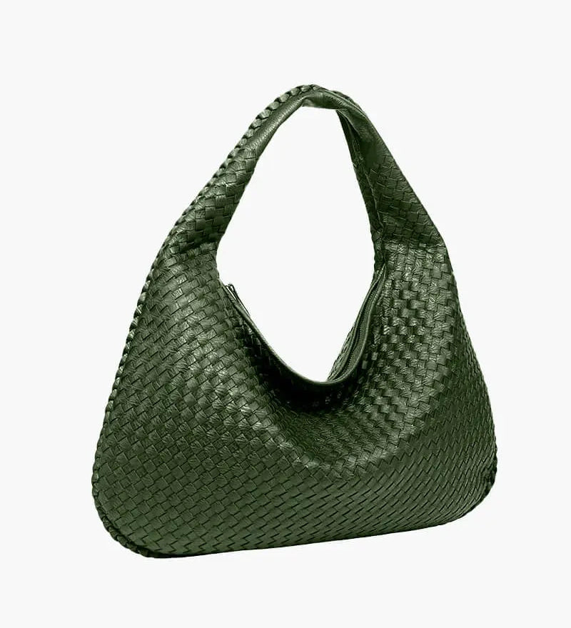 Soft Woven Shoulder Bag – Minimalist Hobo Design in Vegan Leather - in Military Green | Arvea Bags