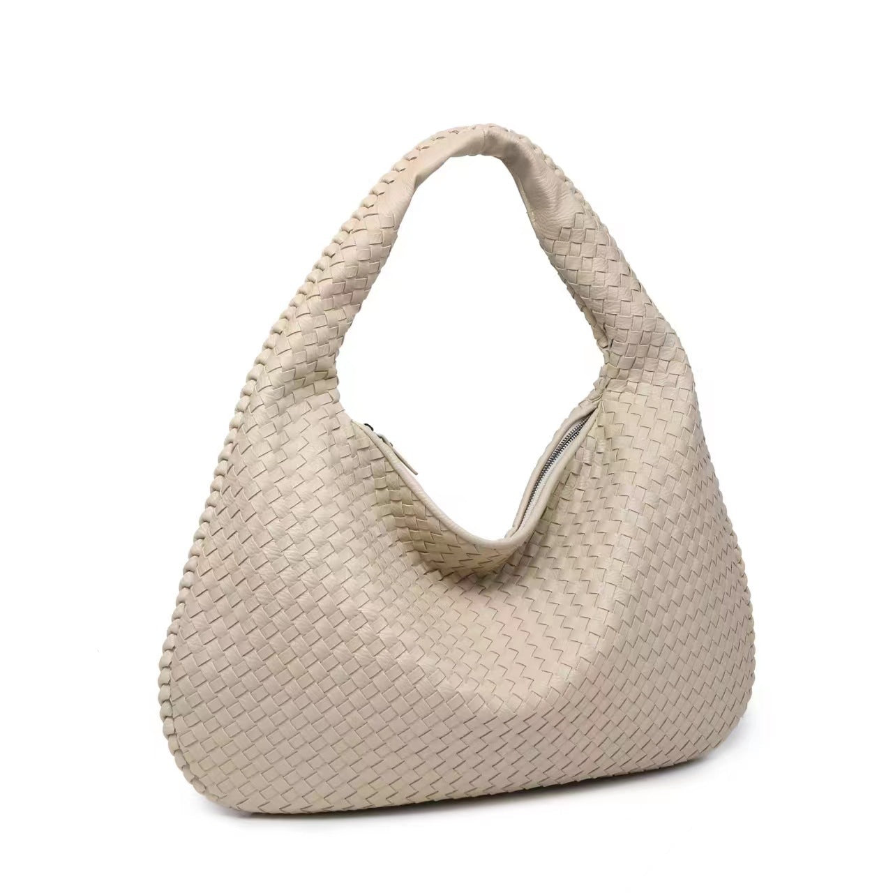 Soft Woven Shoulder Bag – Minimalist Hobo Design in Vegan Leather - in Off White | Arvea Bags