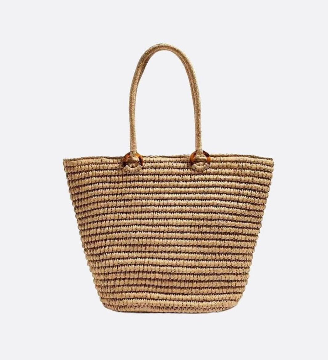 Solea Classic Straw Tote – Handwoven Market Bag - in Beige | Arvea Bags