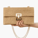 Soleil | Woven Raffia Chain Shoulder Bag – Effortless Chic - in Khaki | Arvea Bags