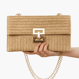 Soleil | Woven Raffia Chain Shoulder Bag – Effortless Chic - in Khaki | Arvea Bags