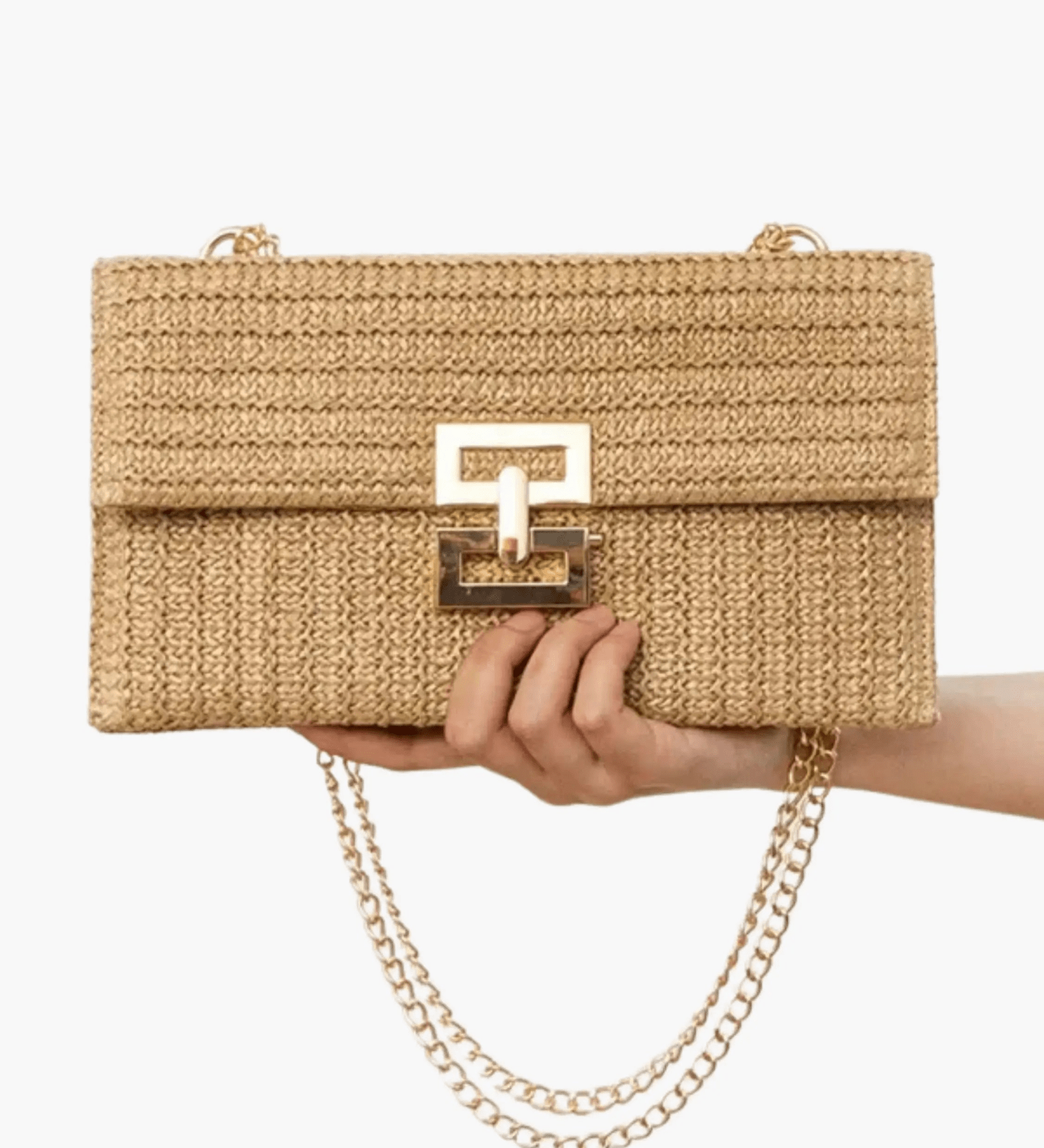 Soleil | Woven Raffia Chain Shoulder Bag – Effortless Chic - in Khaki | Arvea Bags