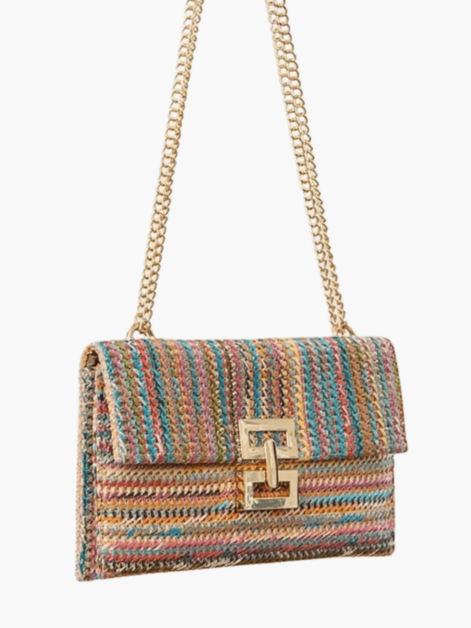 Soleil | Woven Raffia Chain Shoulder Bag – Effortless Chic - in Rainbow | Arvea Bags