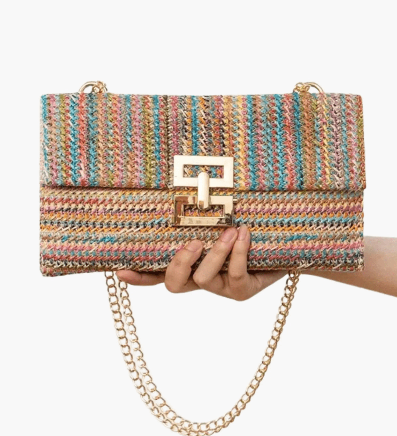 Soleil | Woven Raffia Chain Shoulder Bag – Effortless Chic - in Rainbow | Arvea Bags