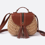 Solene Straw Saddle Bag – Woven Crossbody - in Beige | Arvea Bags