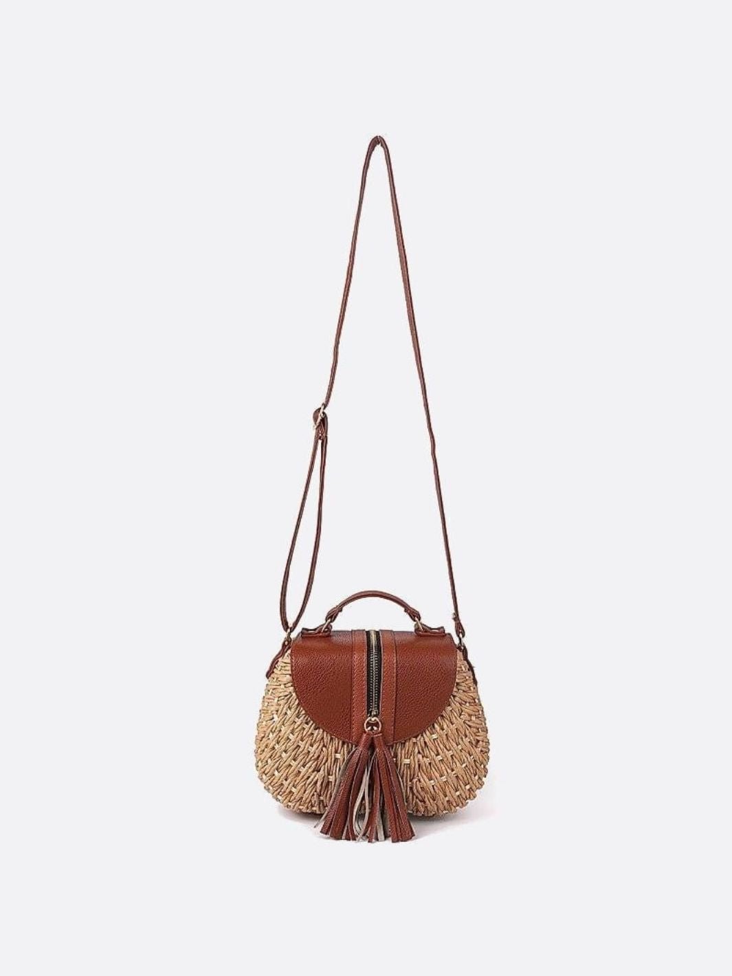Solene Straw Saddle Bag – Woven Crossbody - in Beige | Arvea Bags