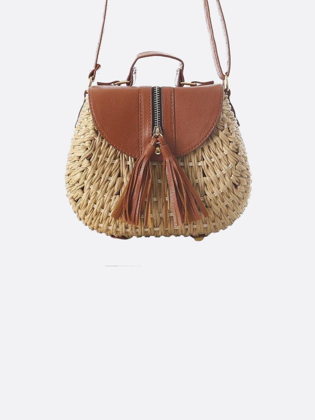 Solene Straw Saddle Bag – Woven Crossbody - in Beige | Arvea Bags