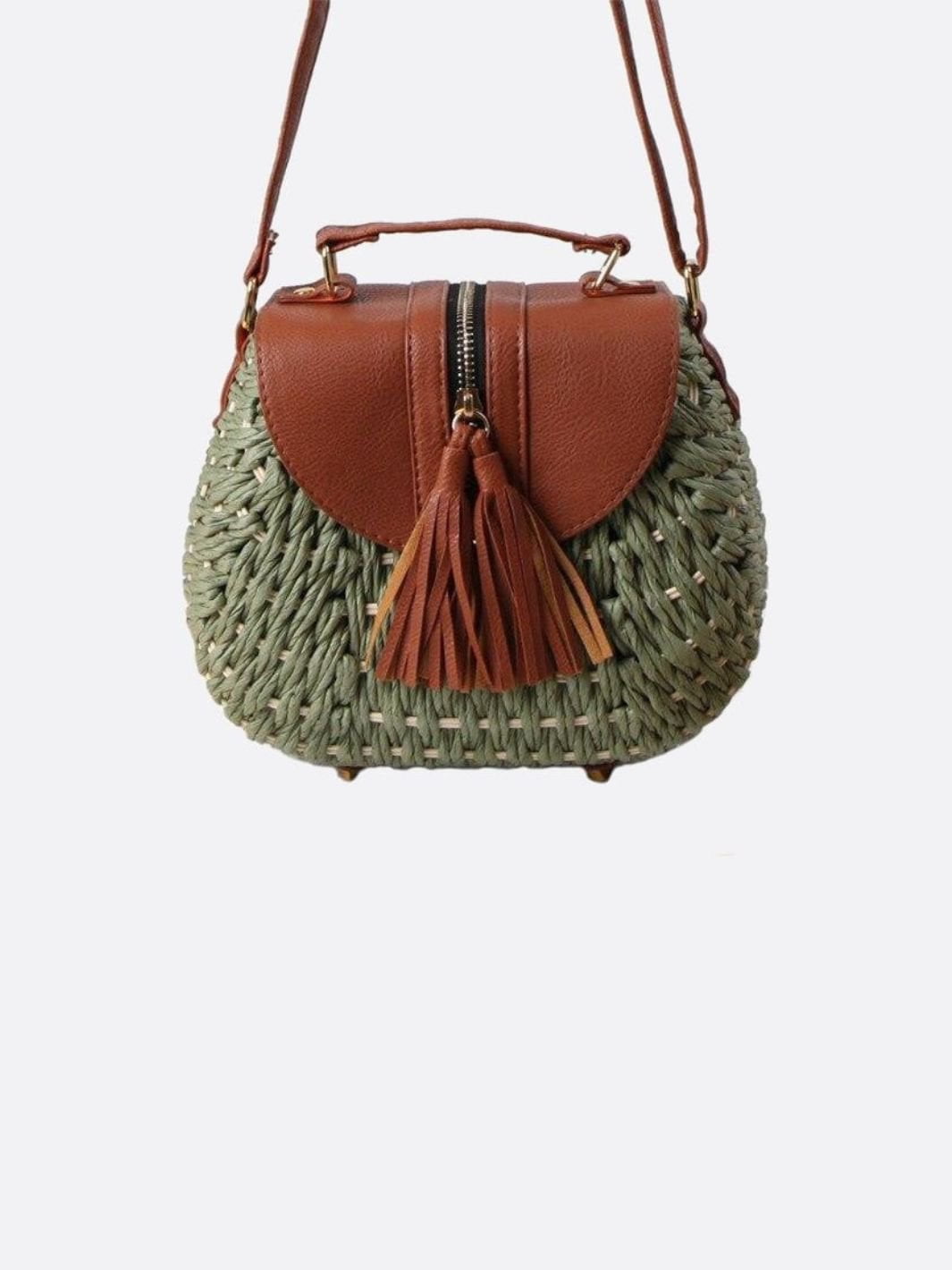 Solene Straw Saddle Bag – Woven Crossbody - in Green | Arvea Bags