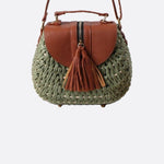 Solene Straw Saddle Bag – Woven Crossbody - in Green | Arvea Bags