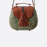Solene Straw Saddle Bag – Woven Crossbody - in Green | Arvea Bags