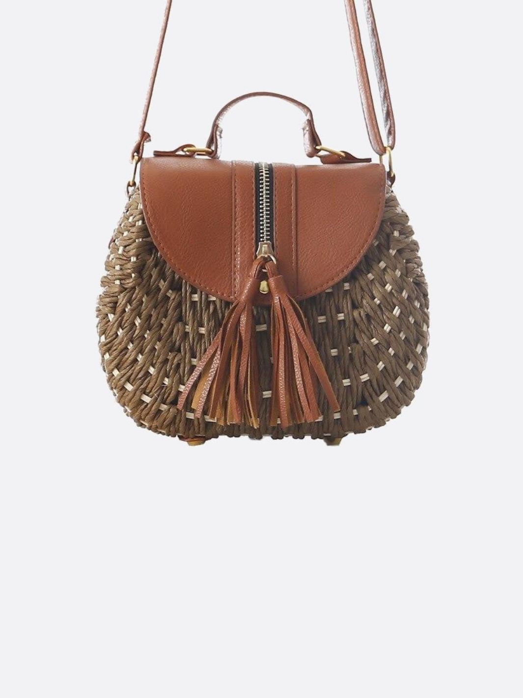 Solene Straw Saddle Bag – Woven Crossbody - in Khaki | Arvea Bags