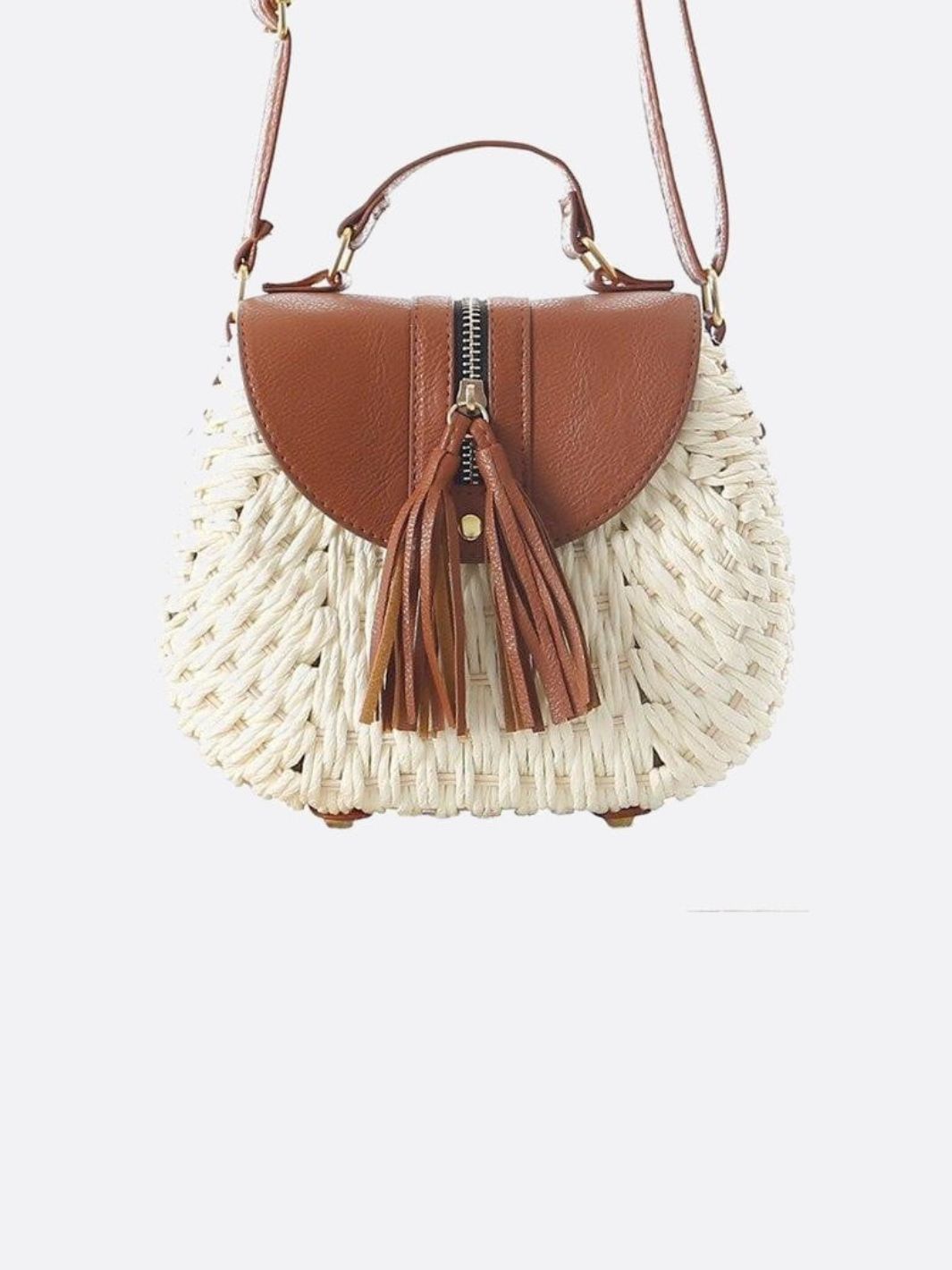 Solene Straw Saddle Bag – Woven Crossbody - in Light Beige | Arvea Bags