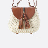 Solene Straw Saddle Bag – Woven Crossbody - in Light Beige | Arvea Bags
