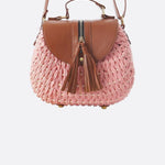 Solene Straw Saddle Bag – Woven Crossbody - in Salmon Pink | Arvea Bags