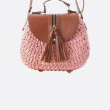 Solene Straw Saddle Bag – Woven Crossbody - in Salmon Pink | Arvea Bags