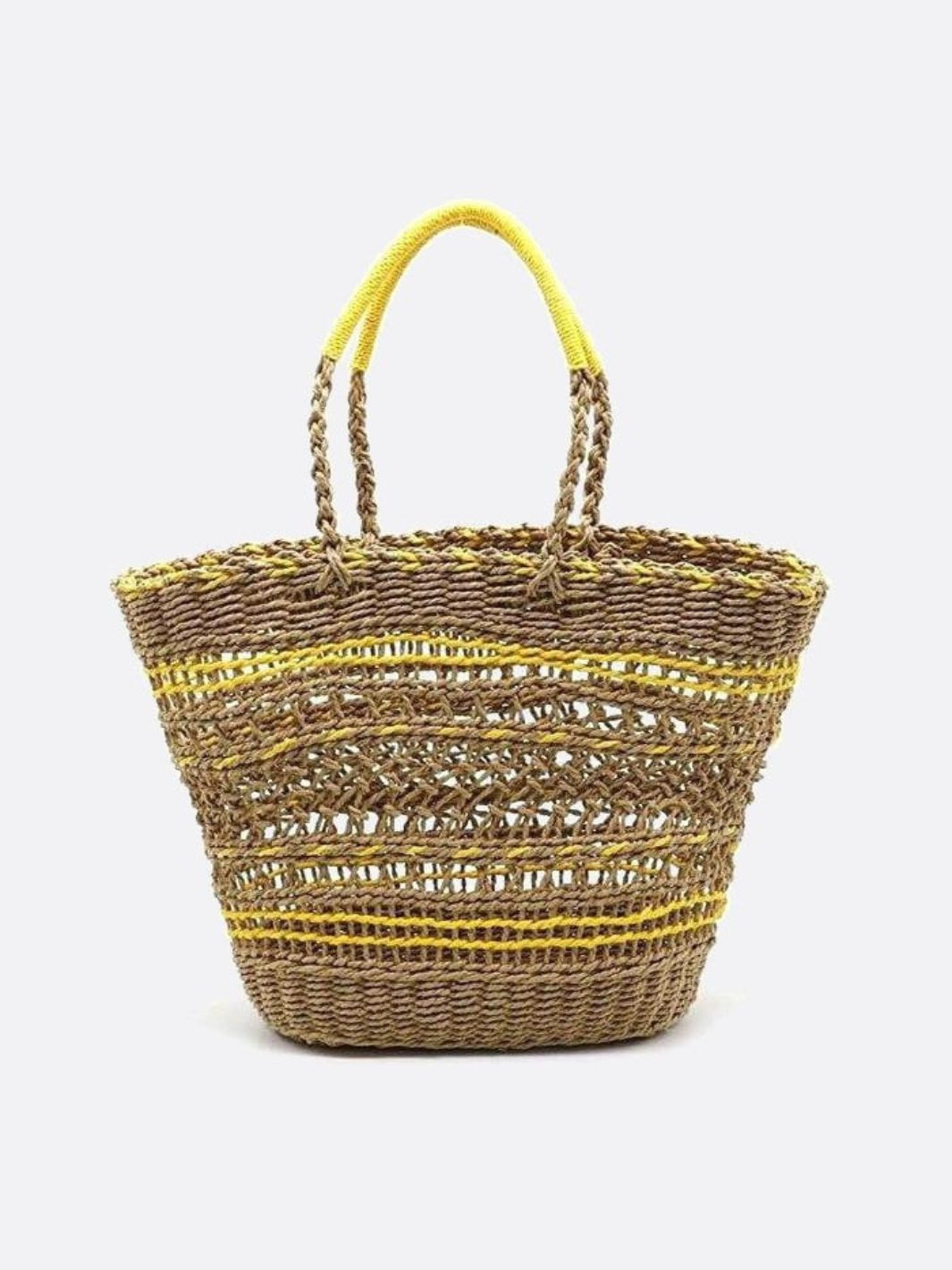 Solstice Rope Market Tote – Open - Weave Straw Bag - in Yellow | Arvea Bags