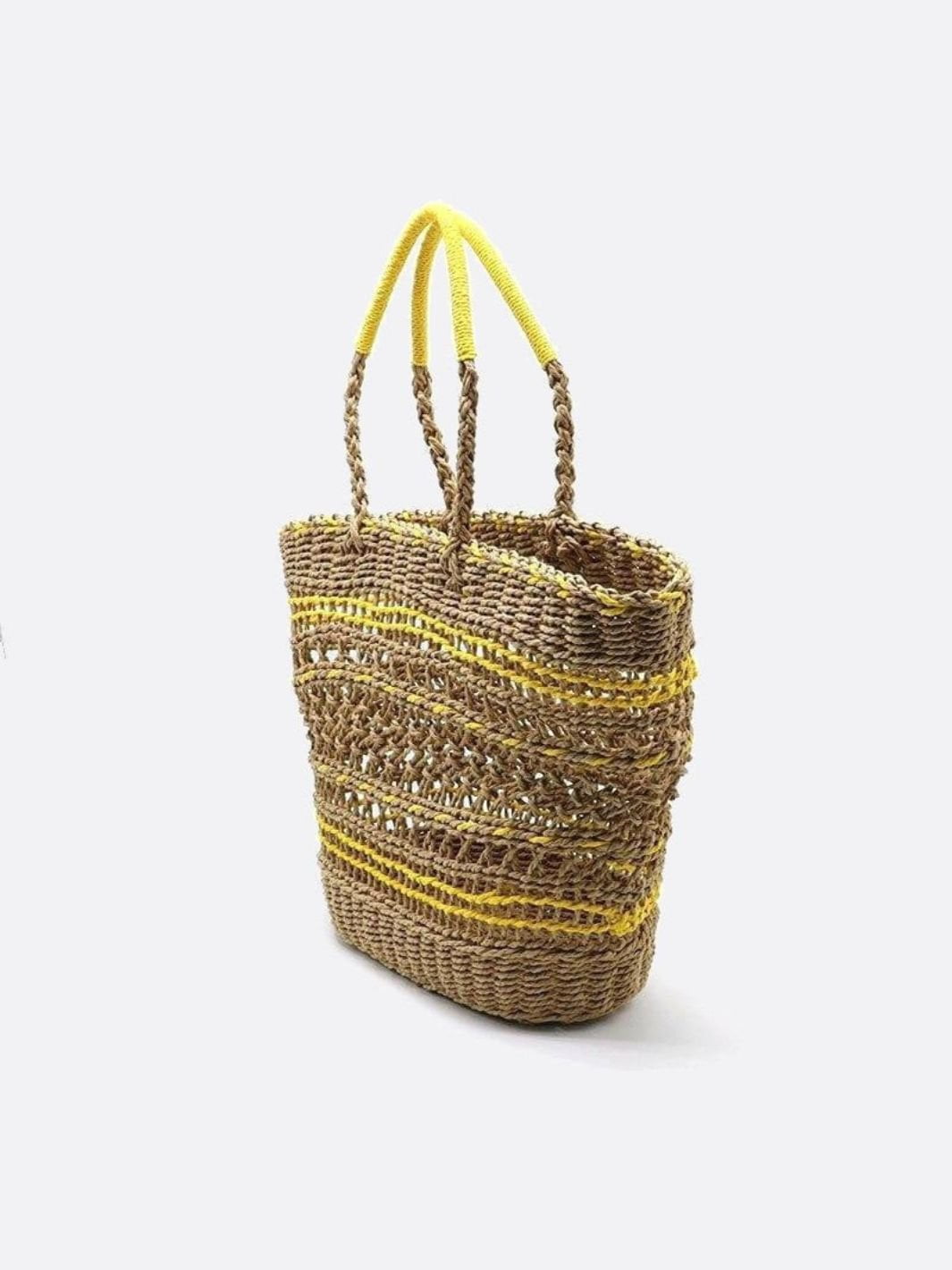 Solstice Rope Market Tote – Open - Weave Straw Bag - in Yellow | Arvea Bags