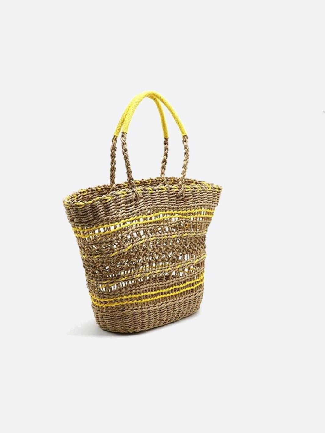 Solstice Rope Market Tote – Open - Weave Straw Bag - in Yellow | Arvea Bags