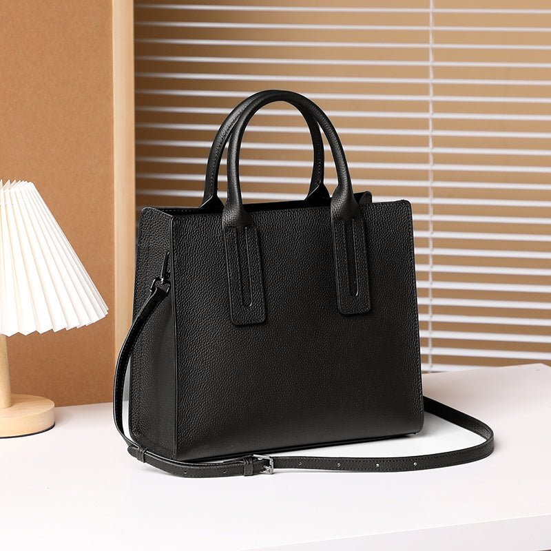 Solvanna | Black Structured Leather Tote – Modern & Elegant - in Black | Arvea Bags