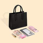 Solvanna | Black Structured Leather Tote – Modern & Elegant - in Black | Arvea Bags