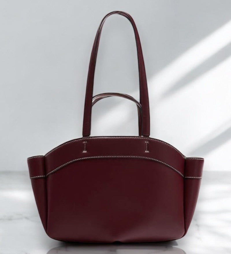 Sophia | Brown Leather Shopper Bag – Elegant & Practical - in Burgundy | Arvea Bags