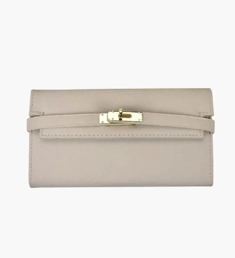 Sophia | Classic Black Leather Wallet – Timeless Elegance & Secure Sophistication - in Beige | Arvea Bags