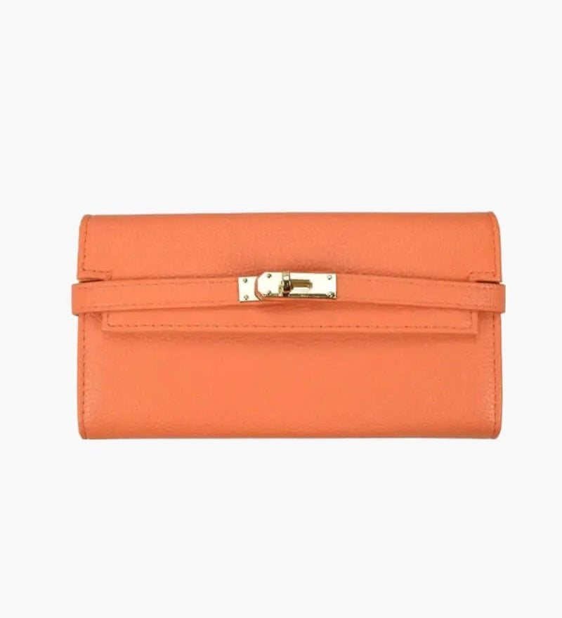 Sophia | Classic Black Leather Wallet – Timeless Elegance & Secure Sophistication - in Orange | Arvea Bags