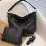 Sorvessa | Black Woven Leather Shoulder Bag – Elegant & Versatile - in Black | Arvea Bags